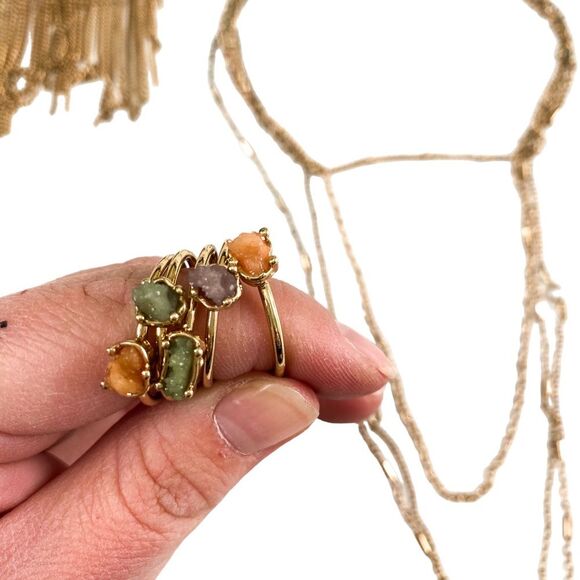 Gold Variety Necklace Dangle Chain Earrings Gold Multicolor Stone Bundle - Picture 4 of 5